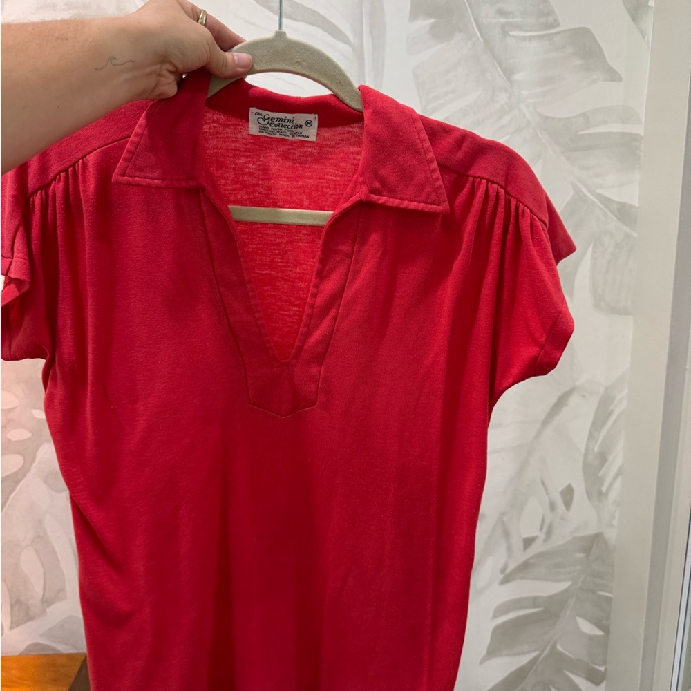 Casual Vintage Red Short Sleeve Polo Top
